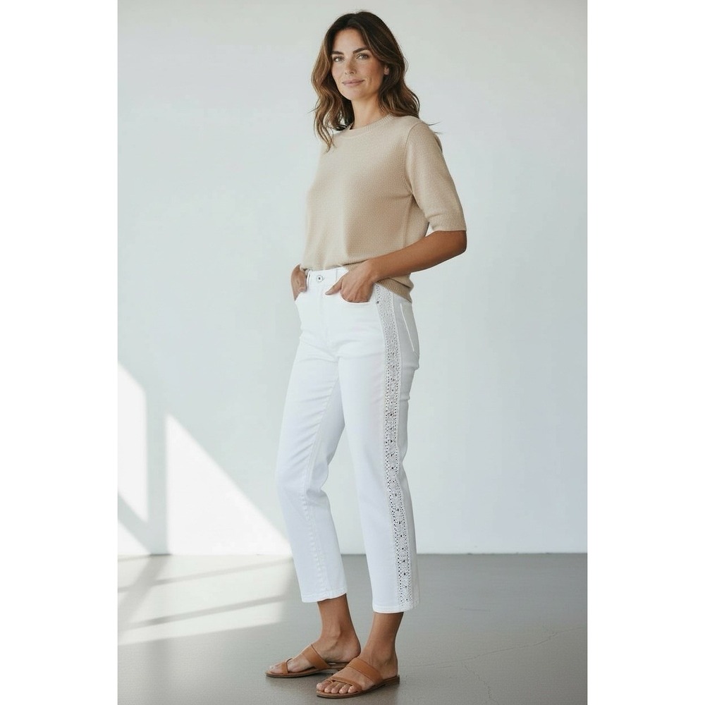 Derek Lam 10 Crosby Pants Jeans Ankle‎ Cropped Stretch Eyelet Minimalist White 2